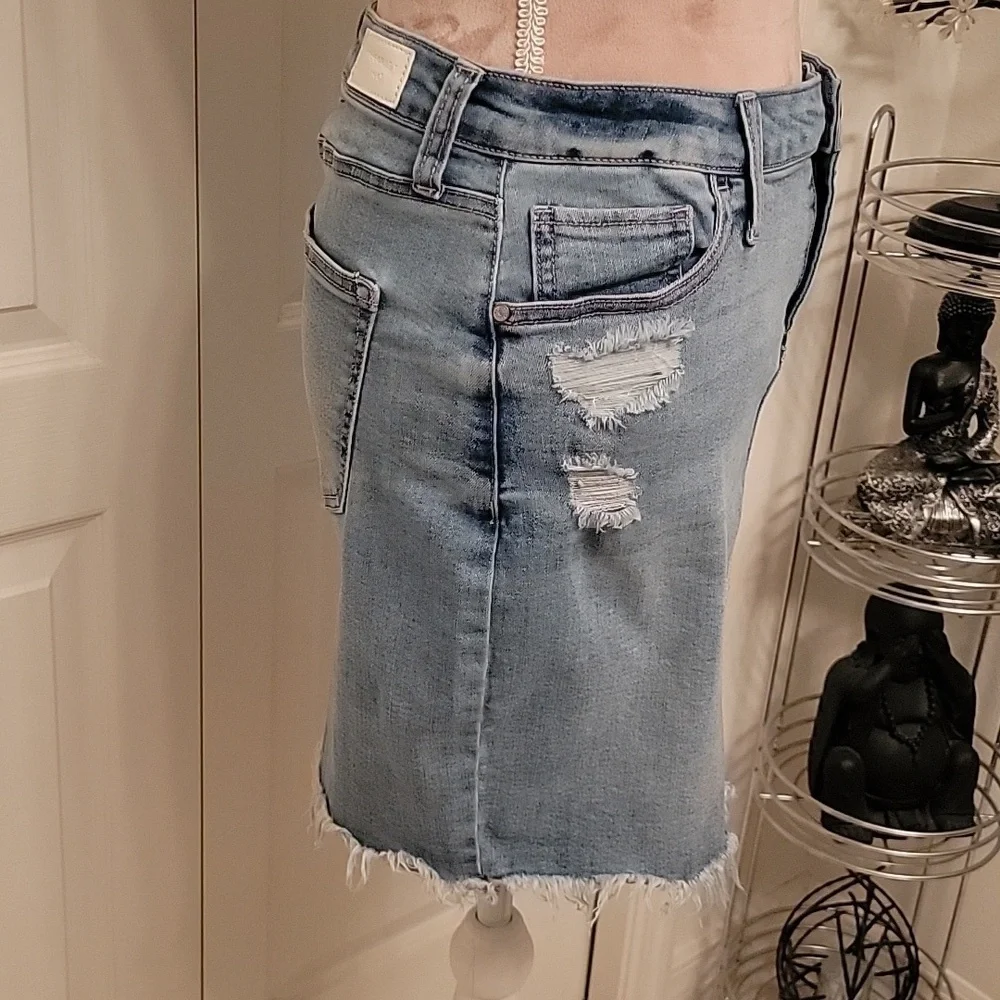 Light Blue Distressed Denim Mini Skirt
